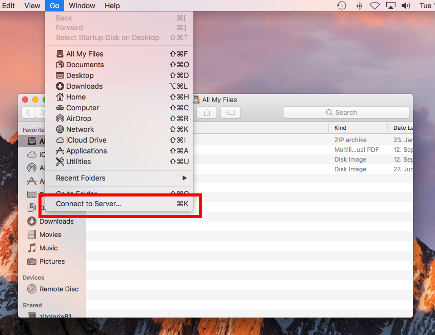Finder - Connect to Server